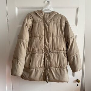 H&M | Oversized Beige Hooded Puffer Jacket